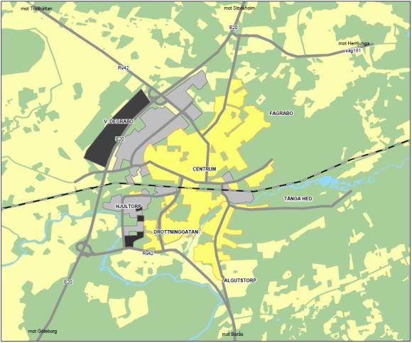 Översiktskarta över industrimark i centrala Vårgårda
