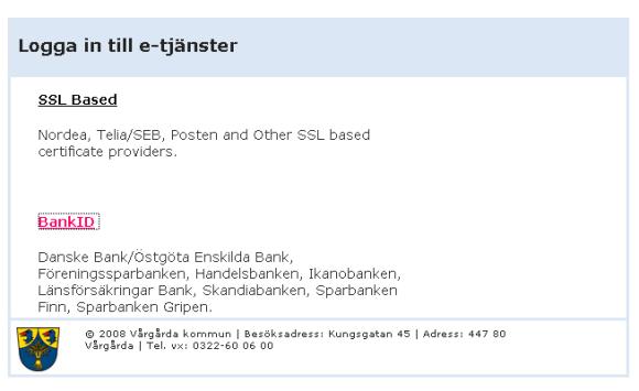 Exempelbild hur en inloggning till E-tjänster kan se ut