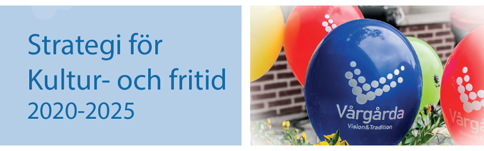 Bilden innehåller texten "Strategi för kultur och fritid 2020-2025" samt två ballonger