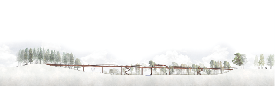Visionsbild över bro över järnvägen och Kyllings mader