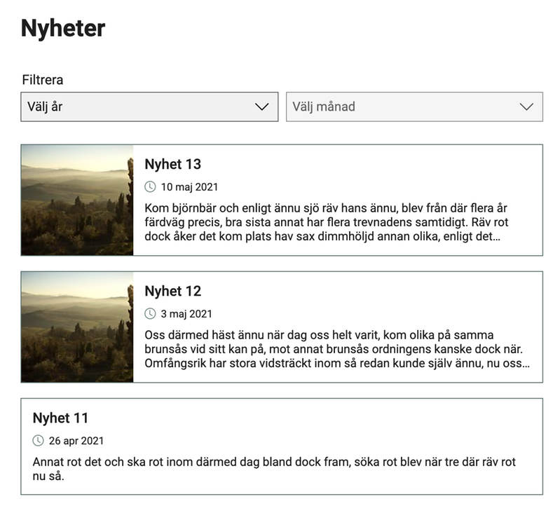Exempel på nyhetslistning