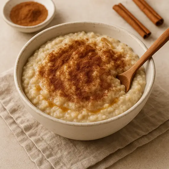 Tallrik med gröt med kanel på