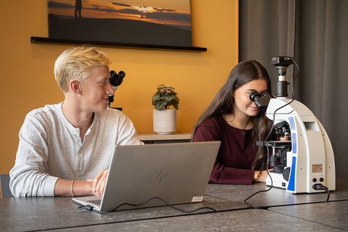 Elever ser på data från mikroskop